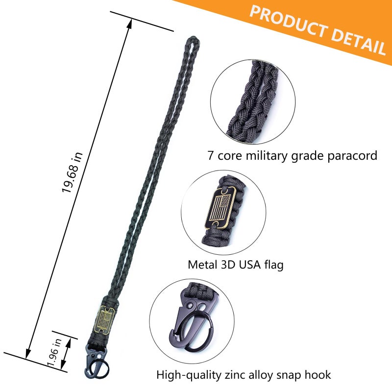 LUYADIN Paracord Lanyard Keychain with USA Flag,Parachute Rope Necklace Keychains for Outdoor Activities,Keys,Whistle - Image 3
