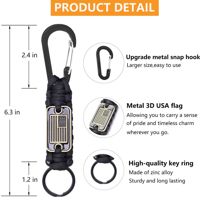 LUYADIN Paracord Lanyard Keychain with USA Flag,Parachute Rope Necklace Keychains for Outdoor Activities,Keys,Whistle - Image 4