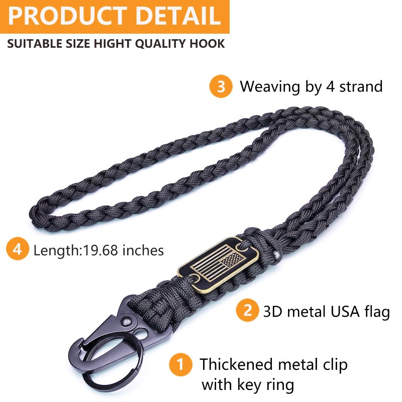 LUYADIN Paracord Lanyard Keychain with USA Flag,Parachute Rope Necklace Keychains for Outdoor Activities,Keys,Whistle - Image 2