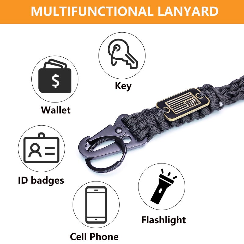 LUYADIN Paracord Lanyard Keychain with USA Flag,Parachute Rope Necklace Keychains for Outdoor Activities,Keys,Whistle - Image 5