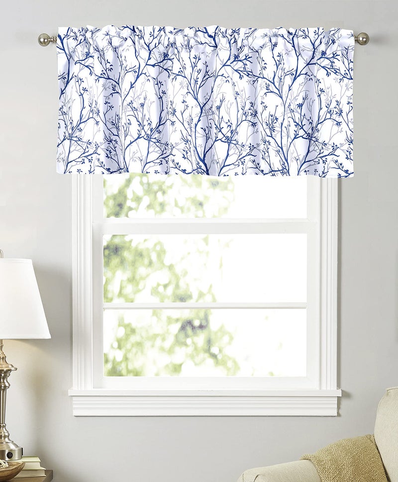 Annlaite Tree Branch Abstract Ink Printing Floral Flower Window Curtain Valance for Living Room/Bedroom/Kitchen/Kids Rod Pocket 52 by 18 Inch Gray/Blue - Image 2