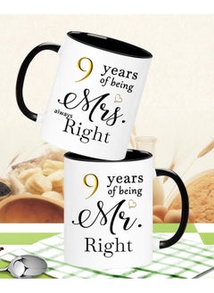 SHOP NEW ARRIVALS 9 Year Anniversary Coffee Mugs Set of 2, 9 Years of Being Mr Right/Mrs Always Right, 9th Wedding Anniversary Decorations Gifts Presents Cups for Couple Parents Grandparents  - Image 3