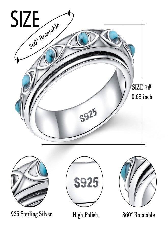 Ladytree Evil Eye Fidget Spinner Ring for Women 925 Sterling Silver Anxiety Relief Jewelry with Created Turquoise Stress Relief Gift - Image 4