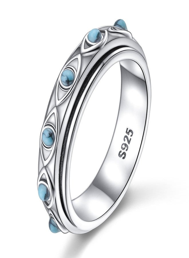 Ladytree Evil Eye Fidget Spinner Ring for Women 925 Sterling Silver Anxiety Relief Jewelry with Created Turquoise Stress Relief Gift - Image 1