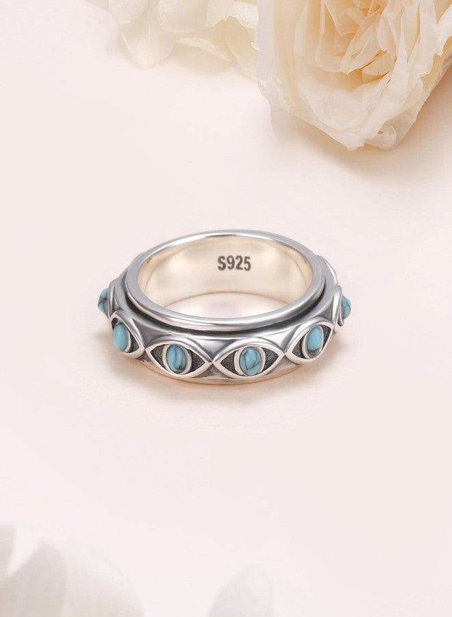 Ladytree Evil Eye Fidget Spinner Ring for Women 925 Sterling Silver Anxiety Relief Jewelry with Created Turquoise Stress Relief Gift - Image 3