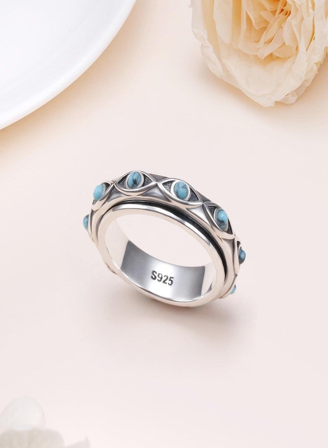 Ladytree Evil Eye Fidget Spinner Ring for Women 925 Sterling Silver Anxiety Relief Jewelry with Created Turquoise Stress Relief Gift - Image 2