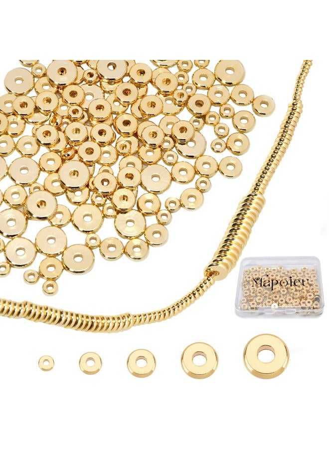 MAPOIEU 200pcs 14K Gold Flat & Disc Spacer Beads, Solid Brass Rondelle Gold Heishi Beads for DIY Jewelry Making (5mm) - Image 1