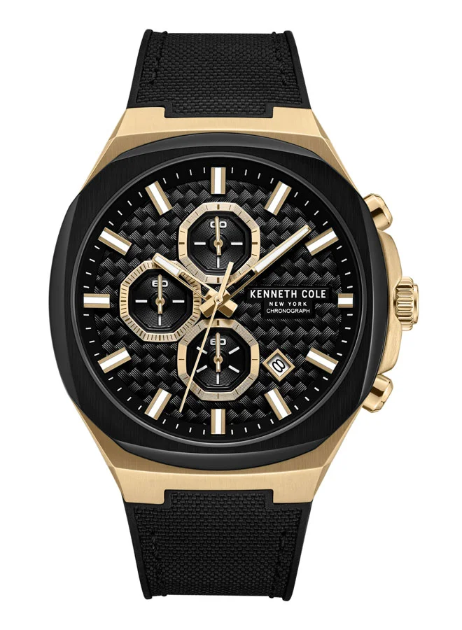 Kenneth Cole New York Kenneth Cole New York 43.5mm Chronograph Men's Watch with Black Dial & Black Silicone-Nylon Strap