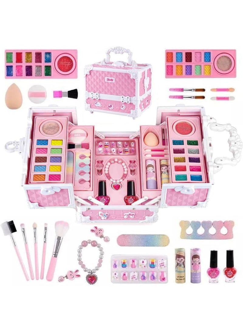 كيلا مجموعة مكياج للأطفال، مجموعة مكياج حقيقية للأطفال قابلة للغسل، مجموعة مكياج للبنات مع صندوق مكياج محمول يتضمن أحمر الشفاه وظلال العيون وما إلى ذلك، ألعاب للبنات من سن 5 إلى 7 سنوات (وردي-C) - Image 1