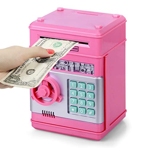 Refasy Electronic Piggy Bank Money Safe Password Money Box for Kids Ages 3 ATM Bank Safe Coin Cash Banks Money Saving Box Birthday for Girls 3 4 5 6 7 8 9 10 12 Years Old Pink - Image 1