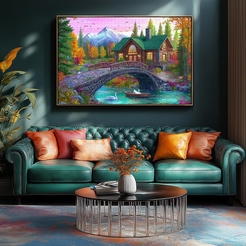 Blueforest 1000 Piece Jigsaw Puzzle for Adults - Challenging Stone Bridge Cottage Landscape, Autumn Valley & Mountain Scenery, Game Night Gift (27.5x19.7 Inch) - Image 4