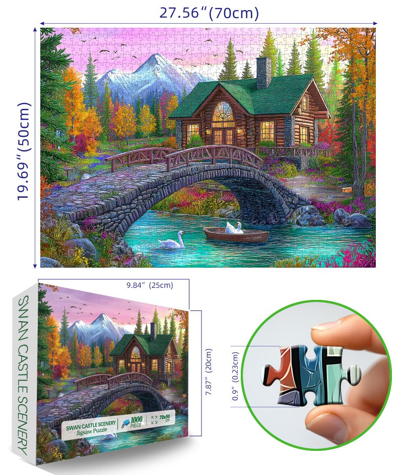 Blueforest 1000 Piece Jigsaw Puzzle for Adults - Challenging Stone Bridge Cottage Landscape, Autumn Valley & Mountain Scenery, Game Night Gift (27.5x19.7 Inch) - Image 2