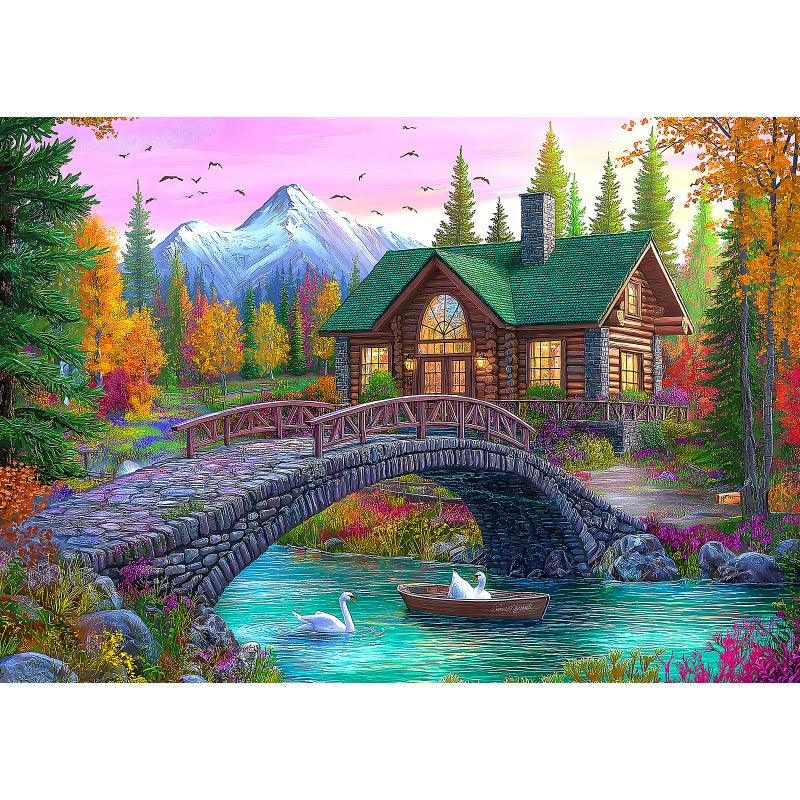Blueforest 1000 Piece Jigsaw Puzzle for Adults - Challenging Stone Bridge Cottage Landscape, Autumn Valley & Mountain Scenery, Game Night Gift (27.5x19.7 Inch) - Image 1