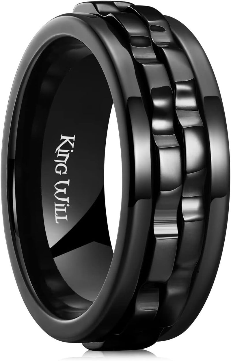 King Will Mens Boys Black Gear Spinner Rings Stainless Steel Fidgets Two Black Gear Fidget Ring Anxiety Ring For Men Women Toy Stress Free Cool Wedding Band - Image 1