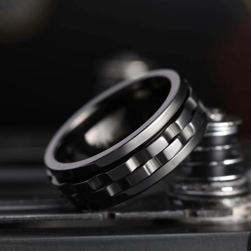 King Will Mens Boys Black Gear Spinner Rings Stainless Steel Fidgets Two Black Gear Fidget Ring Anxiety Ring For Men Women Toy Stress Free Cool Wedding Band - Image 2