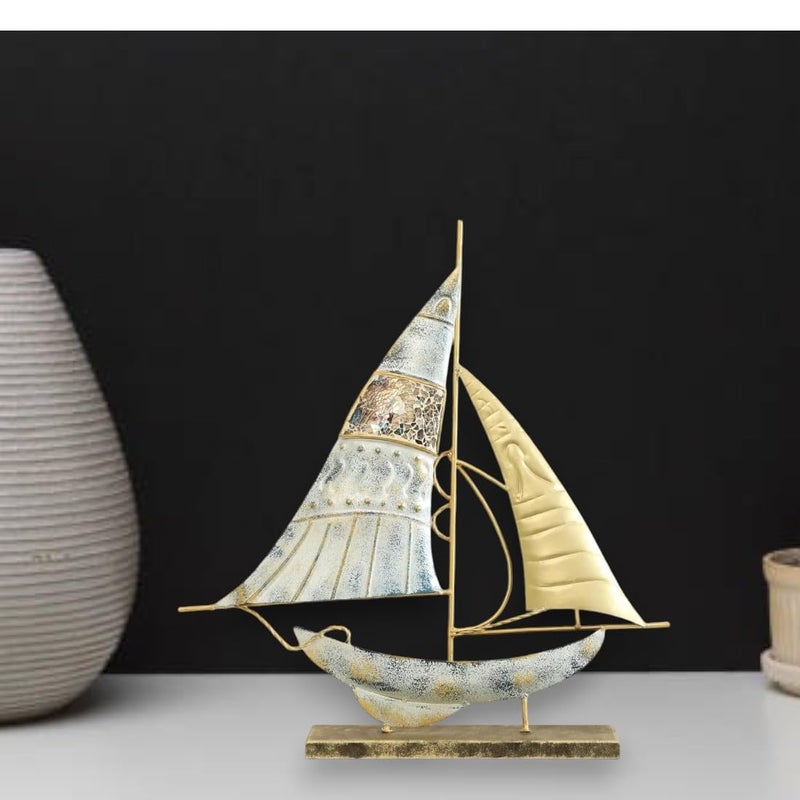vedas Multicolour Metal MDF Blair Boat Ship Model Figurine Table Decor Showpiece for Living Room Bedroom Dining Room Kidsroom Hallway Office Hotel Home Decor Gift Items Size 19 x 21 inches - Image 1