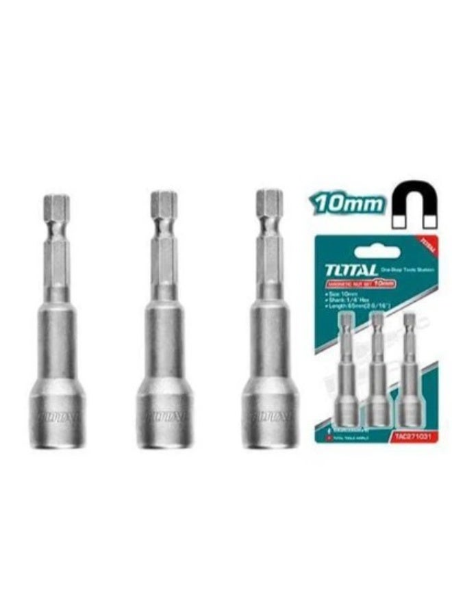TOTAL 3-Piece Magnetic Nut Driver Set – 10 mm Nut Drivers for Screws, Bolts, DIY, and Mechanical Repairs