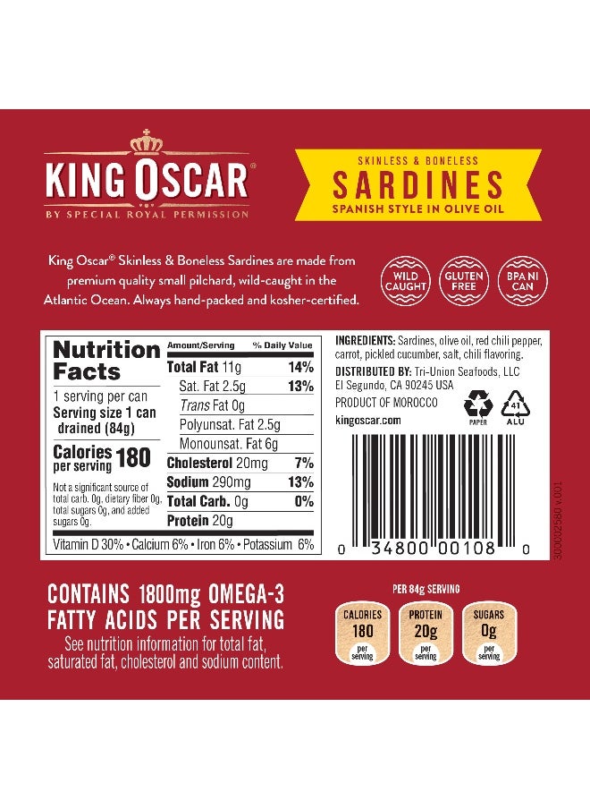 KING OSCAR King Oscar, Skinless & Boneless Sardines, Spanish Style Chili Pepper & Olive Oil, 4.23 oz (120 g)  - Image 2