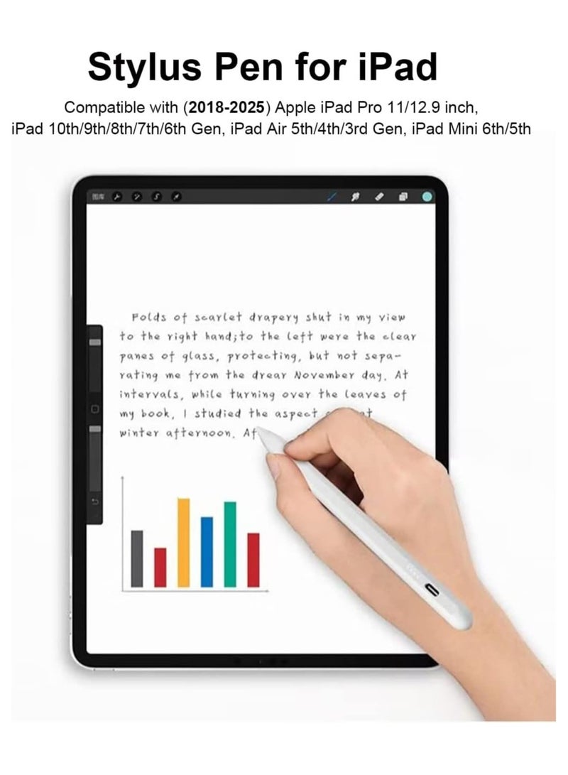 قلم ستايلس لجهاز iPad مع خاصية رفض راحة اليد، قلم نشط متوافق مع (2018-2025) Apple iPad Pro مقاس 11/12.9 بوصة، iPad من الجيل العاشر/التاسع/الثامن/السابع/السادس، iPad Air من الجيل الخامس/الرابع/الثالث - Image 2