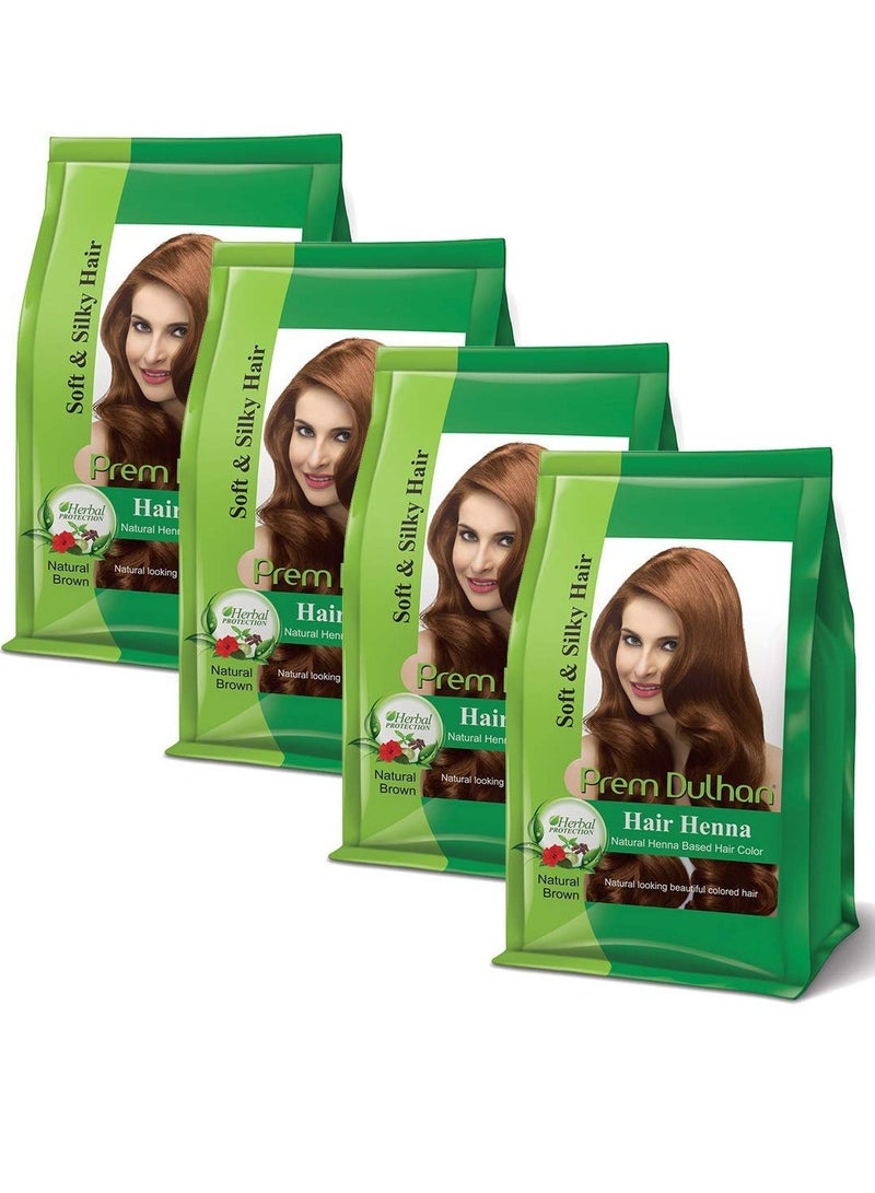 Prem Dulhan Prem Green Dulhan Natural Henna Based Hair Color Natural Brown 125 GRM Pack of 4 - Image 1