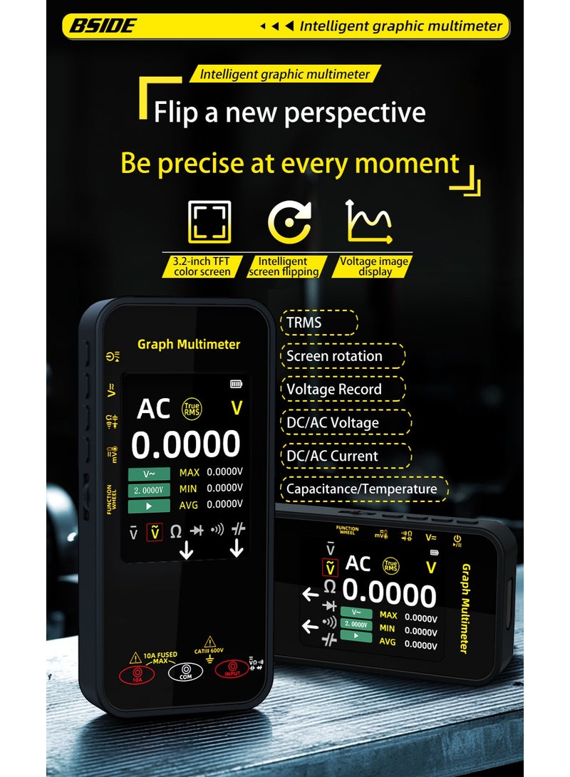 BSIDE 20000 Counts Digital Multimeter Date Recorder, 0.1uA/10uV/1000V with Smart Mode, 360-Degree Rotate LCD with Rechargeable, Measures Amp Cap Diode Temp MAX/MIN/Peak Voltage for Photovoltaic Miners - Image 4