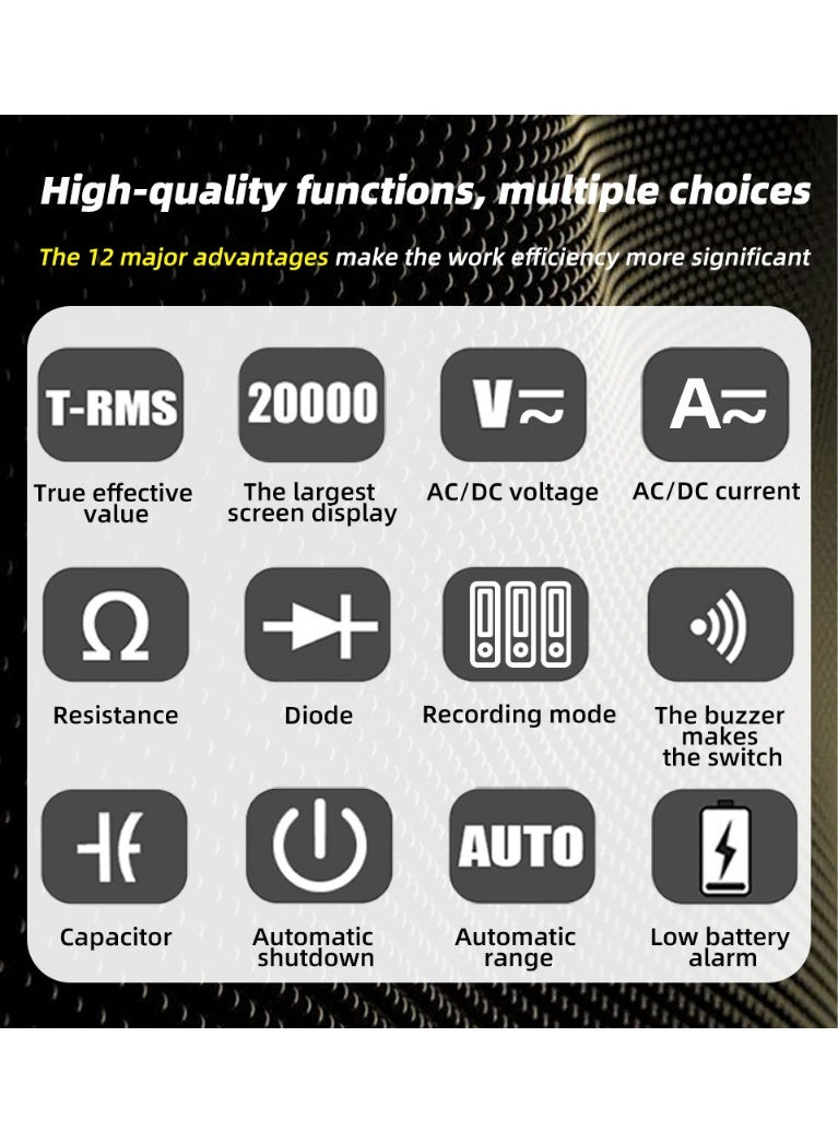 BSIDE 20000 Counts Digital Multimeter Date Recorder, 0.1uA/10uV/1000V with Smart Mode, 360-Degree Rotate LCD with Rechargeable, Measures Amp Cap Diode Temp MAX/MIN/Peak Voltage for Photovoltaic Miners - Image 3