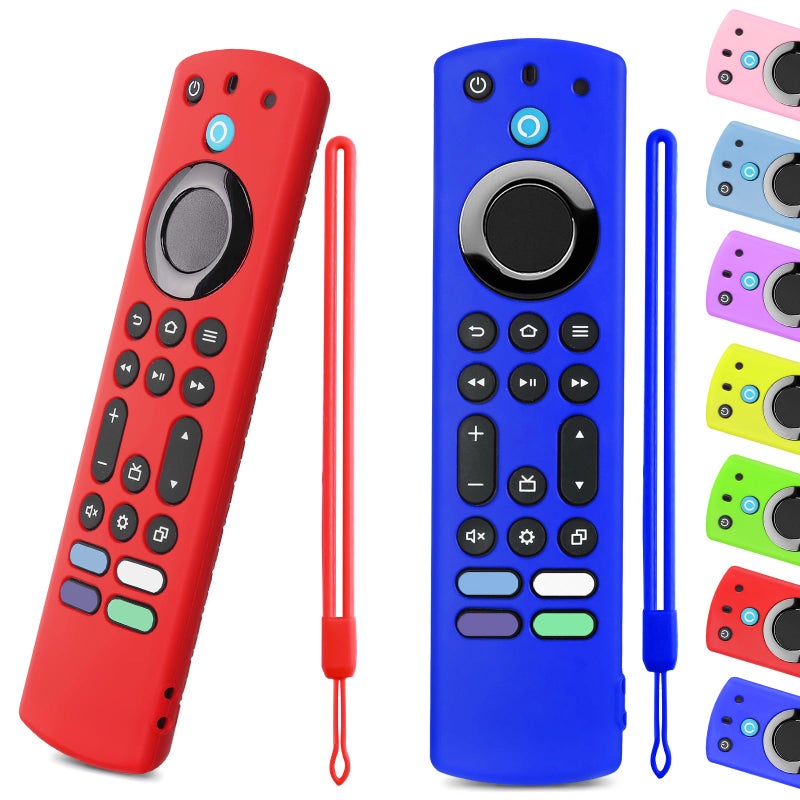 OneBom (2pcs) Silicone Remote Cover for Firetv 4K Max (2nd)/ Insignia/Pioneer/Toshiba/Omni (QLED) Series, Anti-Slip Protective Case with Same Color Lanyard (Blue&Red) - Image 1