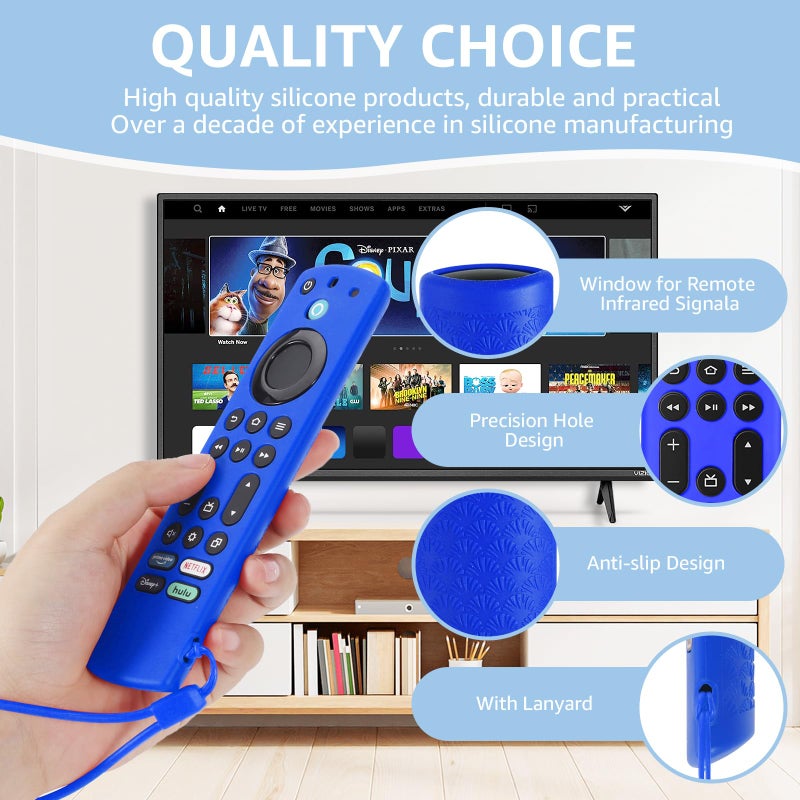 OneBom (2pcs) Silicone Remote Cover for Firetv 4K Max (2nd)/ Insignia/Pioneer/Toshiba/Omni (QLED) Series, Anti-Slip Protective Case with Same Color Lanyard (Blue&Red) - Image 5