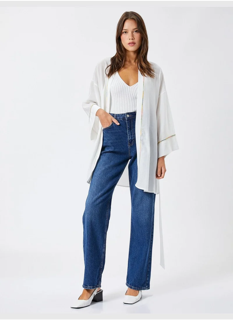 كوتون Relax Fit Belted Embroidered Kimono