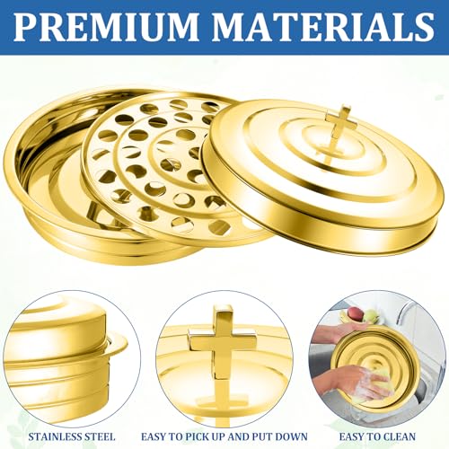 Jingmore Communion 2 Trays with Lid Christmas Holy Wine Serving Trays House up 80 Cups Stacking Stainless Steel Churches Ware Wine Bread Christmas Party Supplies (Gold) - Image 2