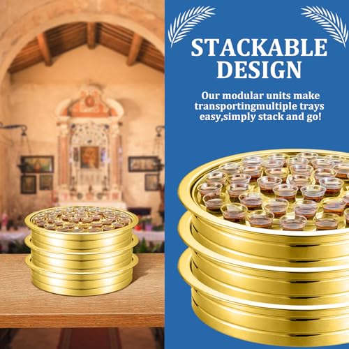 Jingmore Communion 2 Trays with Lid Christmas Holy Wine Serving Trays House up 80 Cups Stacking Stainless Steel Churches Ware Wine Bread Christmas Party Supplies (Gold) - Image 5