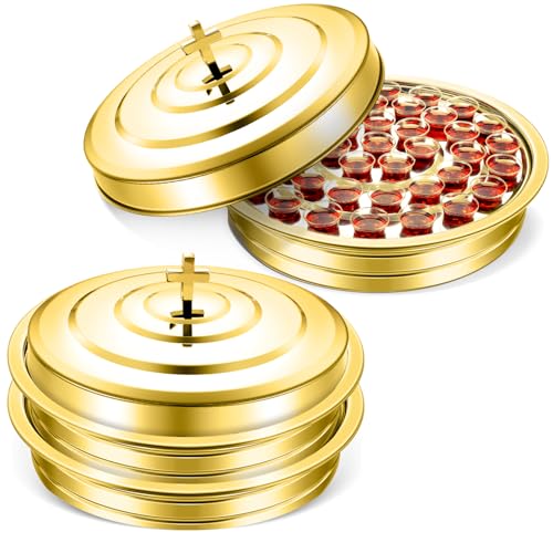 Jingmore Communion 2 Trays with Lid Christmas Holy Wine Serving Trays House up 80 Cups Stacking Stainless Steel Churches Ware Wine Bread Christmas Party Supplies (Gold) - Image 1