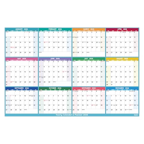 BowCuk Yearly Wall Calendar 2026 - Large Yearly Calendar 2026, Jan 2026 - Dec 2026, 25.2" x 38.2" (Open), 2026 Calendar, Large Wall Calendar 2026, Full Year Paper with Notes, Thicker Paper - Multi - Image 1