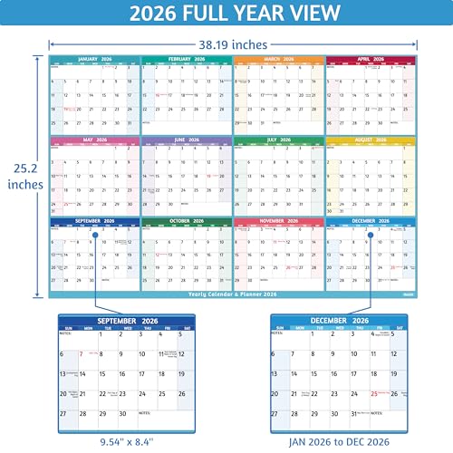 BowCuk Yearly Wall Calendar 2026 - Large Yearly Calendar 2026, Jan 2026 - Dec 2026, 25.2" x 38.2" (Open), 2026 Calendar, Large Wall Calendar 2026, Full Year Paper with Notes, Thicker Paper - Multi - Image 5
