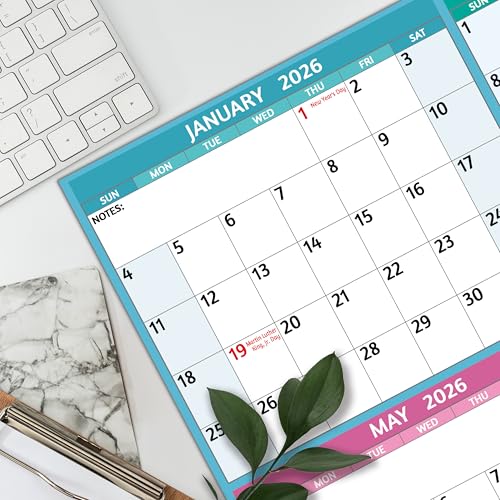 BowCuk Yearly Wall Calendar 2026 - Large Yearly Calendar 2026, Jan 2026 - Dec 2026, 25.2" x 38.2" (Open), 2026 Calendar, Large Wall Calendar 2026, Full Year Paper with Notes, Thicker Paper - Multi - Image 2