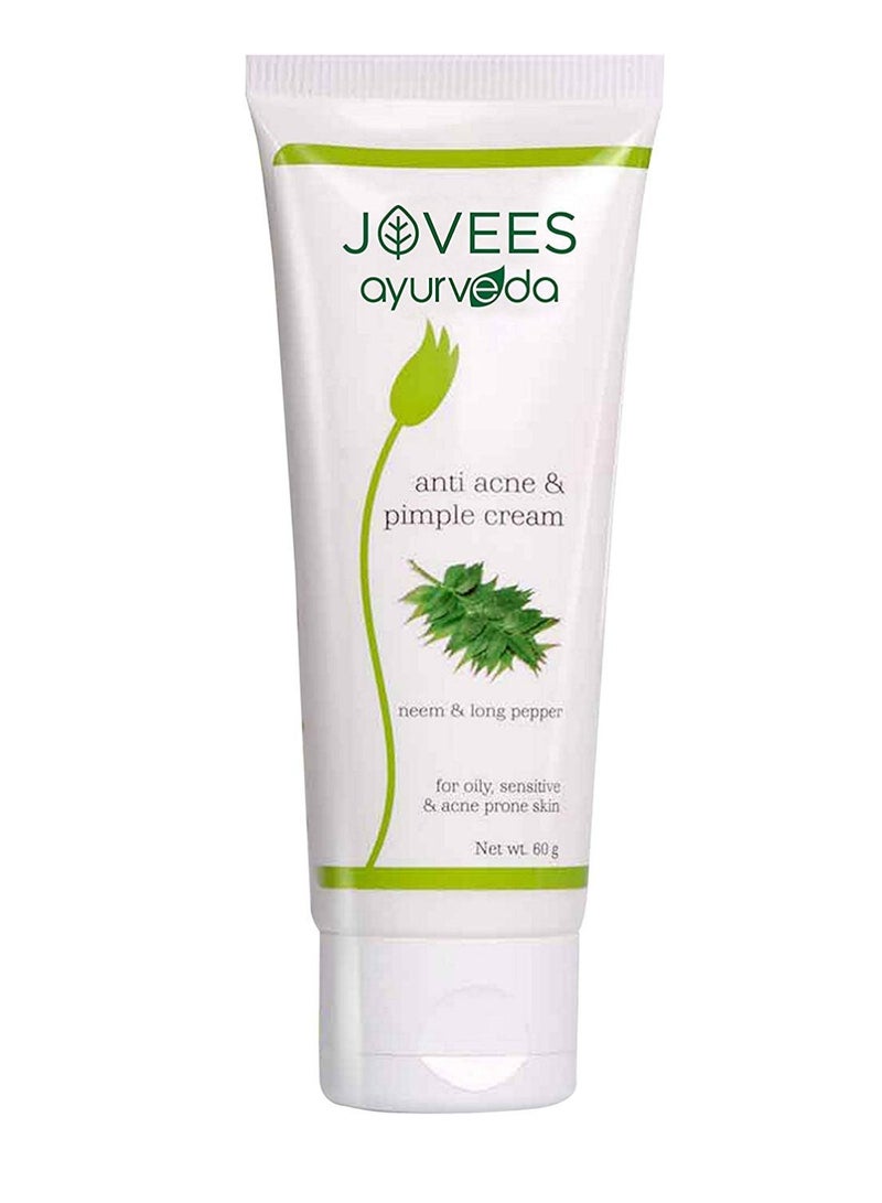 Jovees Herbal Anti Acne & Pimple Cream For Reduced Acne, Dark Spot & Treats Pimple | Oil Free & Lightweight | Suitable For Oily, Sensitive & Acne Prone Skin- 60gm