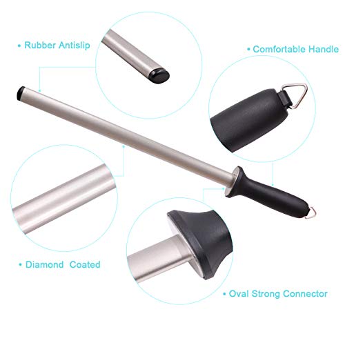 Wiitek 12inch Diamond Houselold Sharpening Rod, Professional Kitchen Knife Sharpener Steel, Premium Knife Blades Honer, Ideal for Master Chef, Home Cooking and Hunting, 600# Grit, Oval - Image 5