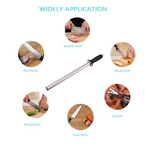 Wiitek 12inch Diamond Houselold Sharpening Rod, Professional Kitchen Knife Sharpener Steel, Premium Knife Blades Honer, Ideal for Master Chef, Home Cooking and Hunting, 600# Grit, Oval - Image 3
