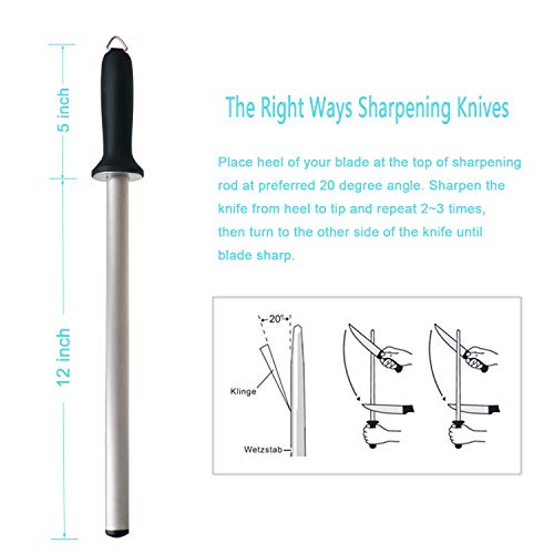 Wiitek 12inch Diamond Houselold Sharpening Rod, Professional Kitchen Knife Sharpener Steel, Premium Knife Blades Honer, Ideal for Master Chef, Home Cooking and Hunting, 600# Grit, Oval - Image 4
