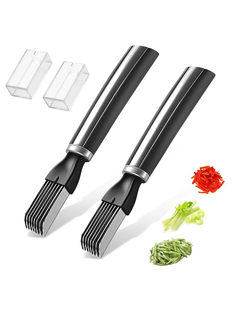 Oasisgalore 2 Pcs Stainless Steel Onion Shredder, Vegetable Cutter for Kitchen, Scallion, Garlic, Salad, Pasta, Seaweed  - Image 1