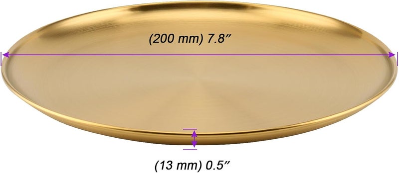 JOIKIT 6 Pack 8 Inch Gold Stainless Steel Plate Round Metal Dinner Plates Kitchenware Dinner Dishes Serving Tray Large Camping Plates for BBQ Snack Food Serving Dishwasher Safe - Image 2