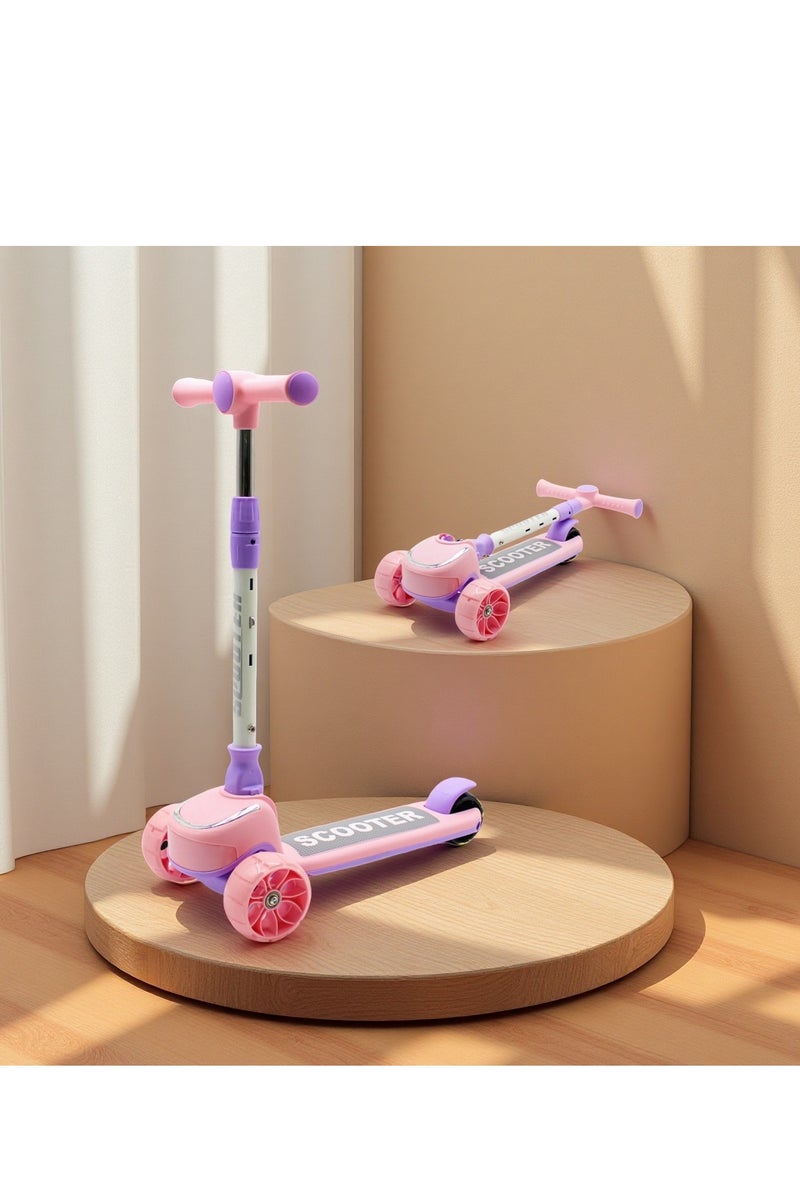سكوتر للأطفال بمقبض قابل للطي وتعديل الارتفاع، وعجلات LED من البولي يوريثان، وفرامل خلفية، وسكوتر ركل موسيقي، من 3 إلى 8 سنوات - Image 1