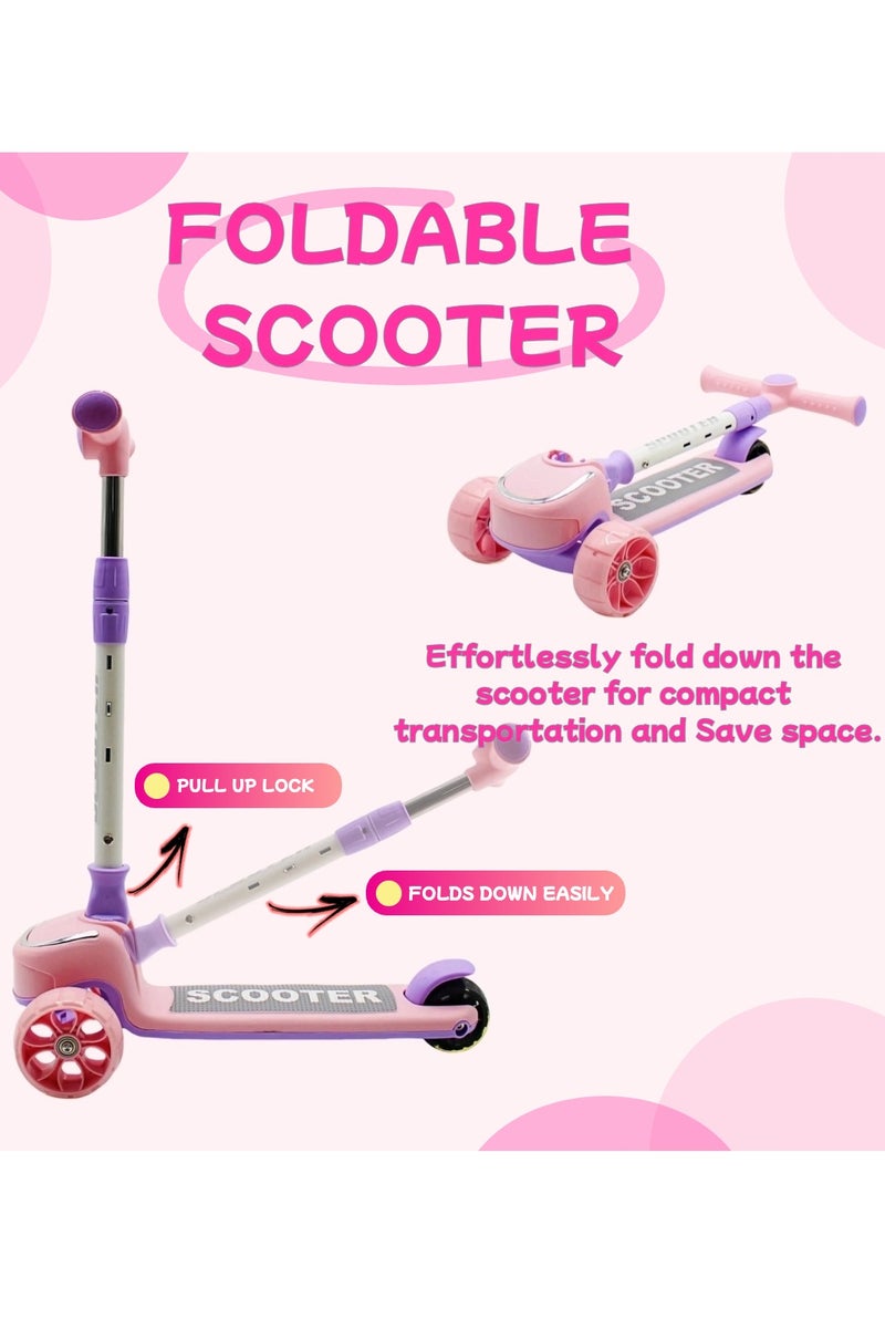 سكوتر للأطفال بمقبض قابل للطي وتعديل الارتفاع، وعجلات LED من البولي يوريثان، وفرامل خلفية، وسكوتر ركل موسيقي، من 3 إلى 8 سنوات - Image 2