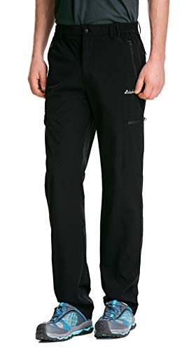 clothin Mens ElasticWaist Travel Pant Stretchy Lightweight Pant MultiPockets Quick Dry BreathableBlack L30