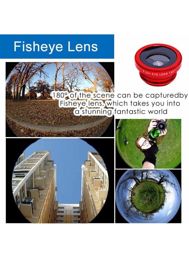 KingMas 3 in 1 Universal Fish Eye & Macro Clip Camera Lens Kit for iPad iPhone 7 6 5 Samsung BlackBerry HTC and Most Smartphones (Red) - Image 4