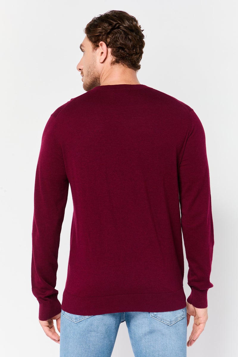 GANT Men Crew Neck Embroidered Logo Long Sleeve Sweater, Maroon - Image 4