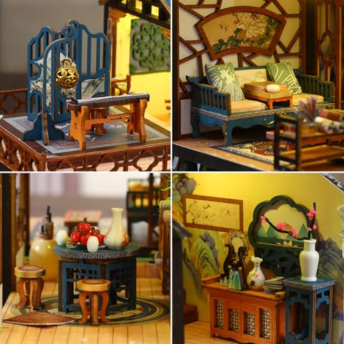 Plustopoy DIY Miniature House Kit Villa Tiny House Kit with LED Light DIY Wooden Dollhouse Miniature Kit for Adults Teen Wooden Crafts Vintage Courtyard Doll House Kit Great Handmade Crafts Gift - Image 5