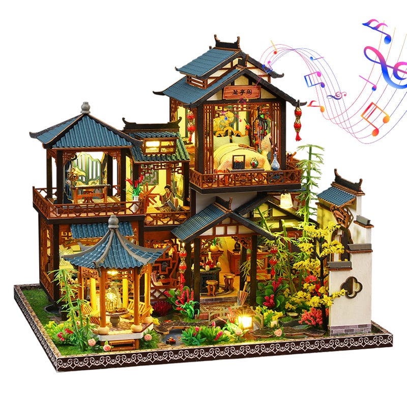 Plustopoy DIY Miniature House Kit Villa Tiny House Kit with LED Light DIY Wooden Dollhouse Miniature Kit for Adults Teen Wooden Crafts Vintage Courtyard Doll House Kit Great Handmade Crafts Gift - Image 3