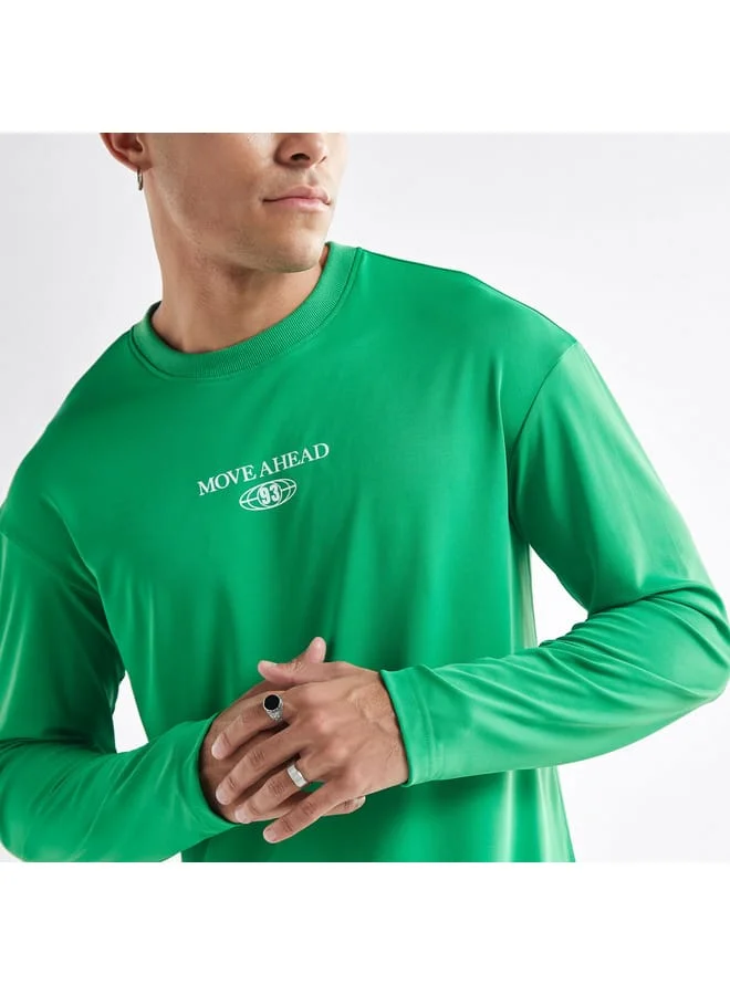 Splash FAV Typography Print Crew Neck T-shirt with Long Sleeves