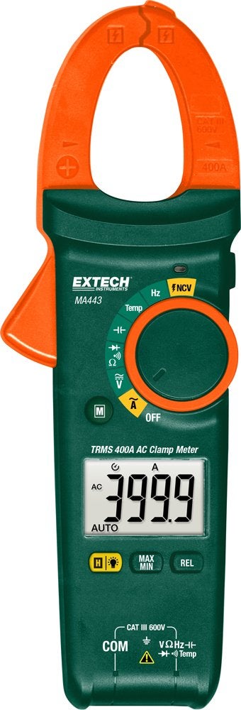 Extech MA443 400A True RMS AC Clamp Meter with NonContact Voltage Detection 12Inch Jaw Opening AC Current Measurement Continuity Resistance Capacitance Frequency Data Hold Backlit Display - Image 2